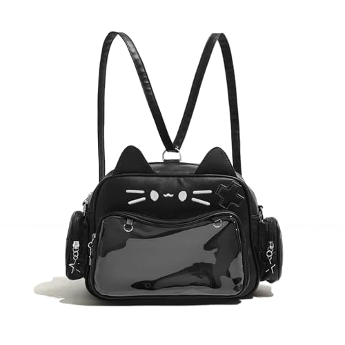 HuiYStar Mochila Ita Kawaii con Diseño de Gato, Bandolera Multiusos con Inserto,Negro