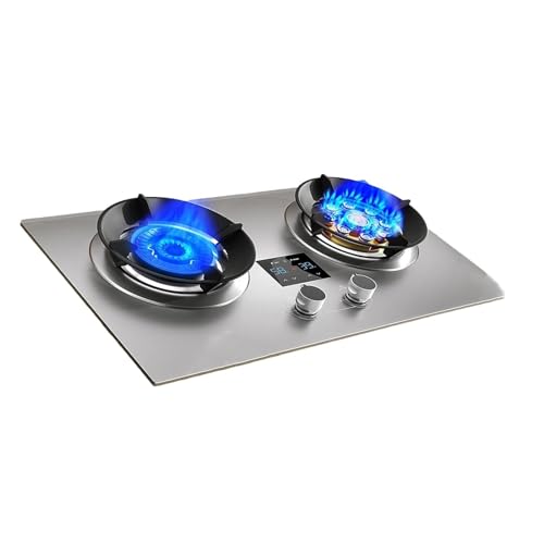 THEGA Cocina De Gas Portátil De Acero Inoxidable De 2 Quemadores con Protección contra Llamas, Estufa De Interior Independiente De Sobremesa, para Cocinas Domésticas Y Camping(NG)