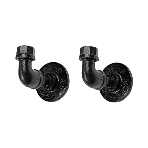MINCORD 2 Pcs Industrial Pipe Decor Coat Hook Racks - Heavy Duty Iron DIY Wall Mounted Rustic Clothes Towel Holder Hanger with Hardware for Home, Office, Electroplated Black Finish Cover