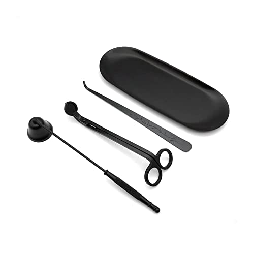 Lot de 4 accessoires bougie avec éteignoir à bougie, coupe-mèches, tire-mèche, pince à épiler et plateau de rangement, kit d'outils de bougie en acier inoxydable,...