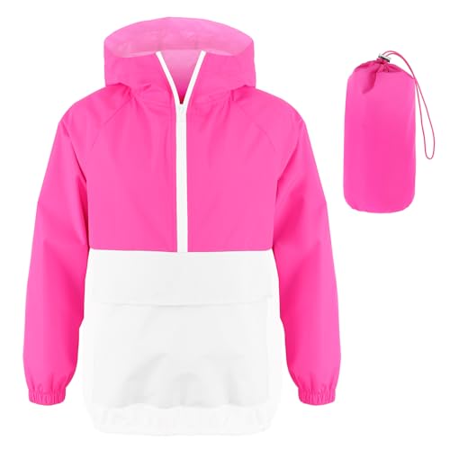 Image of MODAFANS Girls Boys Rain Jacket Lightweight Waterproof Packable Hooded Half zip RainCoats Windbreaker for Outdoor 4-13Year