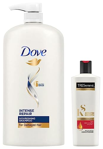 Image of Dove Intense Repair Shampoo, 1L & TRESemme Keratin Smooth Conditioner, 190ml