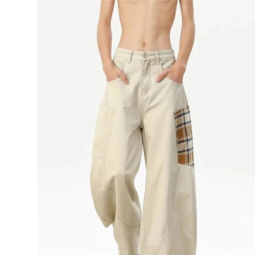 Men’S Vintage Y2K Streetwear Loose Fit Wide Leg Cotton Jeans High Waist Button Fly Distressed Plaid Full Length Daily Jeans2