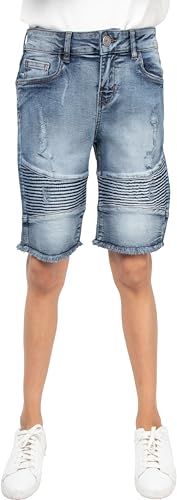 X RAY Boys Stretch Denim Shorts, Big Boys & Little Kids Moto Biker Fashion Rips Distressed Shorts,Med Blue, 16