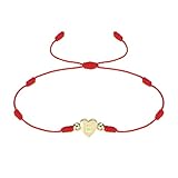 PATIKIL イニシャルブレスレット、調節可能なハートリンク文字E ハンドメイドロープ編みブレスレット 金メッキアルファベットチャームジュエリー 女性 ティーン ママ 誕生日 レッド