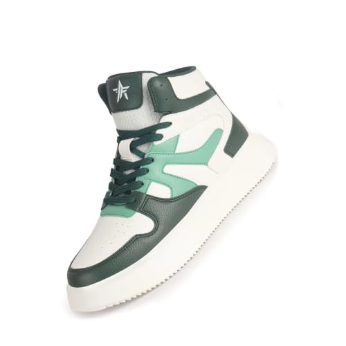 Image of FAUSTO Men High Top Colorblocked Ankle Lace Up Sneakers | Lightweight Casual Shoes with Memory Cushion Insole | Anti Skid Comfort Grip Sole