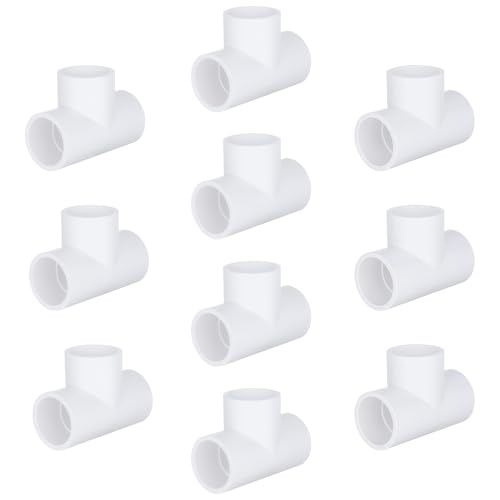 1/2-inch PVC 3-Way Tee Fittings (10 Pack), White, Furniture Grade PVC, Tee Connectors for DIY Furniture, Greenhouse, Pool Products