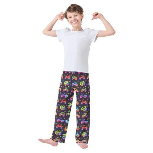 Pajama Pants Sleep Pants Soft Elastic Waist Pajama Lounge Pants Blue Green Car Tractor for 6-14 Years Old3