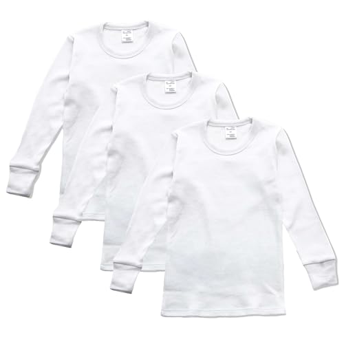 Abanderado Pack Camiseta Manga Larga Cuello Redondo Junior Algodón de Invierno Niño x3, Blanco, 8 años