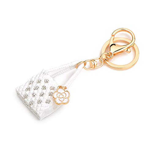 Preisvergleich Produktbild GMTEXTILES Legierung Weiß Emaille Strass Griff Tasche Schlüsselanhänger Frauen Männer Metall Jungen 'Mädchen' Tasche Schlüsselanhänger Zubehör