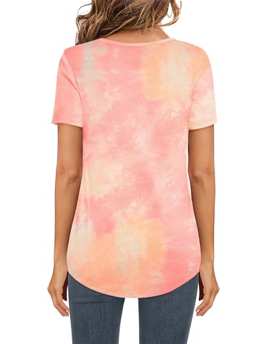Image of Elesomo Womens T Shirts V Neck Summer Short /Long Sleeve Cotton Tops Tees