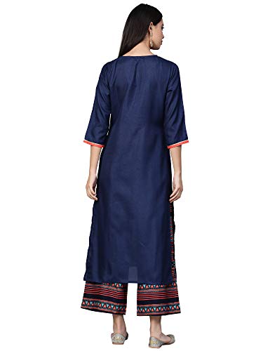 Image of INDO ERA Women's Polyester Solid Straight Kurta with Pant Set (IE24KS9NB1741)