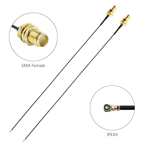 Image of WiFi Bluetooth Antenna 2 Pack & Pigtail 2 Pack, 5Ghz 2.4Ghz 3dBi WiFi Card Antenna, 8-Inch RP SMA-Female to IPEX4 /MHF4 Cable for M.2 NGFF Network Card and Routers
