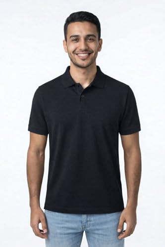 Romba Sport Men's Summer Polo Shirt Soft Comfortable Casual Sport Polo Shirt (Black, M)