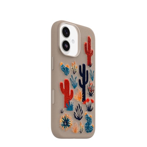 Image of OtterBox iPhone 17 Symmetry Series Cactus Leather Embroidery Case - Cactus Garden - Grey - Textured, Embroidered Cactus Garden Artistic iPhone Case