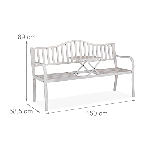 Banco de exterior decorativo Relaxdays de 3 plazas estable en blanco y bronce 4