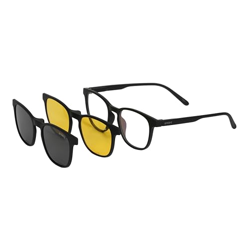 Image of Matte 3-in-1 Black Clip-On Eyeglasses Combo | Polarized & Night Vision Lenses