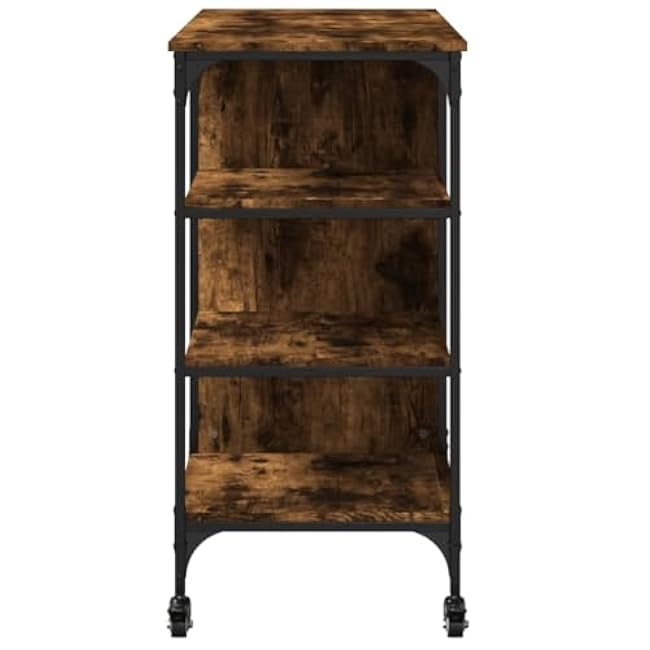 Versatile Kitchen Trolley for Storage Space, Engineered Wood with Steel Frame, Smoked Oak Finish, 39.4x17.7x35.2-NjYfJl8d