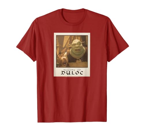 Shrek Welcome to Duloc Shrek and Donkey Polaroid T-Shirt, Men, Cranberry Red, XX-Large