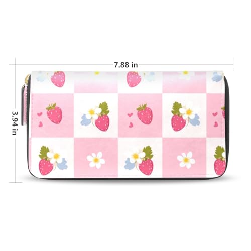 Long Wallets Leather Bifold Wallet for Women Strawberry Plaid with Zipper Credit Card Holder Large Capacity2