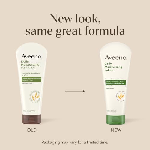 Image of Aveeno Daily Moisturizing Body Lotion with Soothing Prebiotic Oat, Gentle Lotion for Women and Men Nourishes Dry Skin, Paraben-, Dye-, & Fragrance-Free, Non-Greasy & Non-Comedogenic, 8 Fl Oz