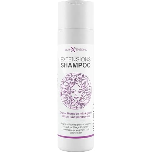 Extensions Shampoo - ohne Silikone | hoher Anteil Arganöl - Für Rohhaar, Echthaar, Extensions Pflege Haarverlängerungen Perücken und Haarteile, 1 x 250ml