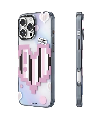 Image of Color-Changing Pixel Heartbeat Phone Case for iPhone 16 Pro Compatible with Wireless Charging | Thermo Reactive Heat Touch Design | Slim Shockproof Back Cover | Pink Edition