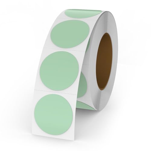 YIKIADA Etiquetas Térmicas Redondas Autoadhesivas 25 mm Verde Pegatina Circular Impermeable Removible Imprimible por Oficina QR Inventario 500 Piezas por Rollo