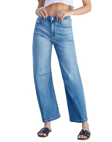 Women’s Barrel Jeans High Waisted Ankle Horseshoe Stretchy Ankle Denim Pants