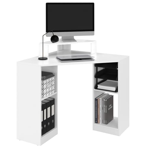 IDMarket - Bureau d'angle Harry Blanc Gain de Place Bureau Informatique avec rangements