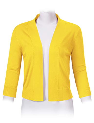Image of GloryStar Women's 3 /4 Sleeve Open Front Cropped Cardigan Sweater Lightweight Knit Short Shrugs (XS, Yellow)