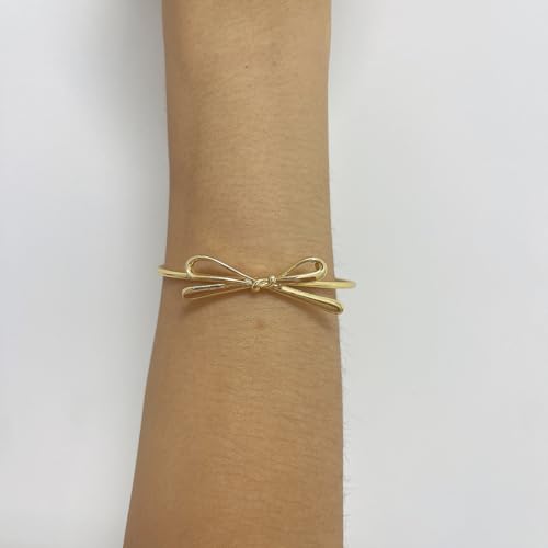 Golden Bow Bangle Cuff Bracelet for Women 18K Gold Plated Ribbon Bow Knot Adjustable Open Cuffs Wrist Bracelets Fashion Christmas Birthday Jewelry Gifts3