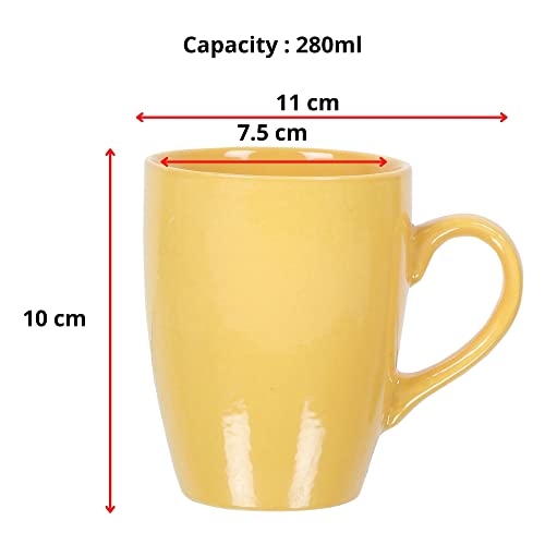 Image of QIMACPLUS Indian Handcrafted Ceramic Stylish Yellow Finish Elegant Design Plain Sparkling Ceramic Soup /Tea /Coffee /Milk Cup /Mug 300ML Set of 2