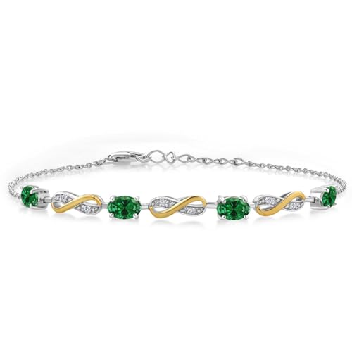 Infinity Bracelet For Women | 925 Silver & 10K Yellow Gold | Gemstone Birthstone and Accent Lab Grown Diamond | Oval 6X4MM | Round 1.2MM | Elegant Two-Tone Fine Jewelry | Adjustable Up to 9 Inch