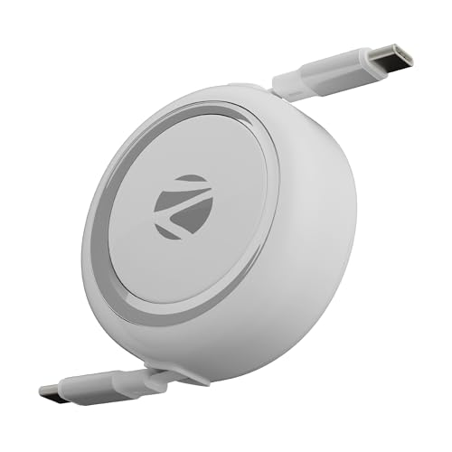 Image of Zebronics Type C - Type C Retractable Cable, 60 Watts, Upto 480Mbps Data Sync, Fast Charging, 1 M, Compatible with iPhone 15 & 16 Series, iPad, MacBook, Samsung, Android (Wattz 60RCC1, White)