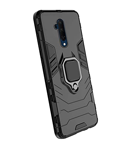 Image of Pikkme D5 Tough Armor Bumper Back Cover Case for Oneplus 7T Pro |Ring Holder & Kickstand in-Built (Black)