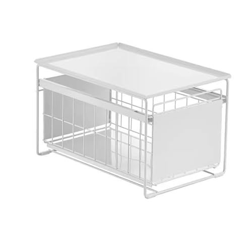Rangement sous évier coulissant blanc et panier amovible pour cuisine