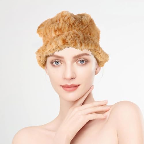 PartyKindom 1Set Winter Plush Hat and Scarf Women Cute Bear Ears Beanie Fluffy Bucket Hat Warm Ear Protection Cozy Soft Material for Cold Weather Fashion Light Brown4