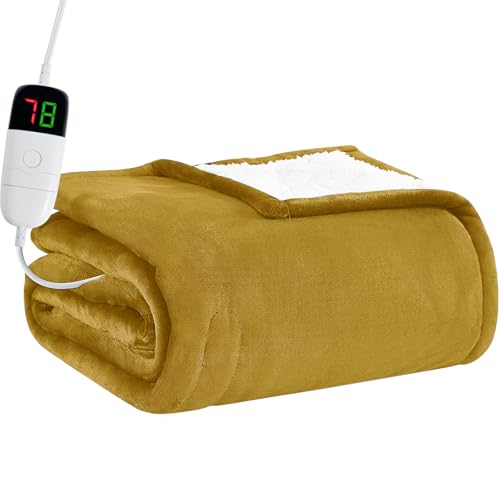 BOMOVA Heated Electric Throw Blanket - 50" x 60" Heating Blanket with 10 Heating Levels & 8 Hours Auto Off, Warm Flannel Blanket with Over-Heat Protection, for Women, ETL & FCC Certified