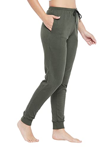 Image of Clovia Women's Regular Women's's Fleece Chic Basic Cuffed Joggers (LB0201P17 Green S)