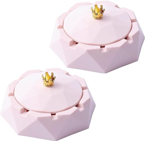 2 Pcs Pink Stainless Steel Ashtray with Lids, Windproof, Desktop Smoking-Ash Tray Cigarettes Ashtray for Indoor or Outdoor Use, Ash Holder for Smokers, for Home Office