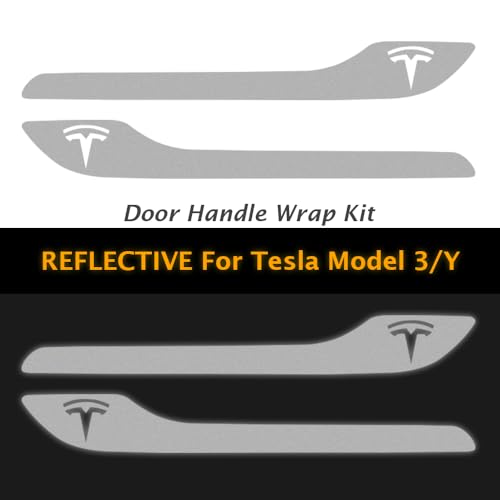 Image of IPG Compatible for Model 3 / Model Y /Juniper Door Handle Decal Sticker Wrap Kit (Set of 4) with Tesla Logo Personalize Your Tesla (Reflective Series - White)