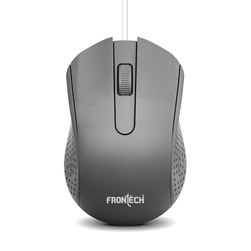 Image of FRONTECH Wired USB Mouse | 3 Handy Buttons | Scroll Wheel 1200 DPI | MS-0103 Wired Optical Mouse (USB 2.0, Grey)