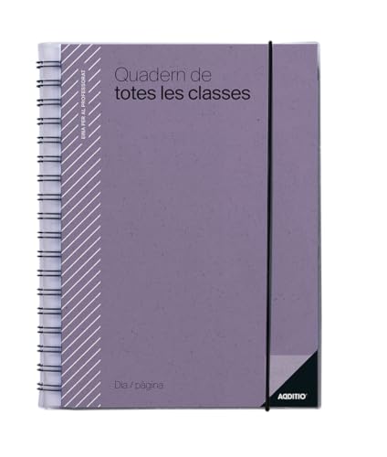 ADDITIO - Cuaderno de Todas las Clases día página para el profesorado | Planificación diaria con organización por meses | Evaluación continua | Tamaño 17 x 24 cm. | Catalán | Lila