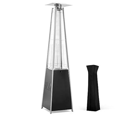 Pamapic Pool Heater Patio Heater, Pyramid 48,000 BTU Portable Heater with Patio Cover, Propane Outdoor Heaters for Patio, Backyard, Balcony with Wheels(Dark Gray)