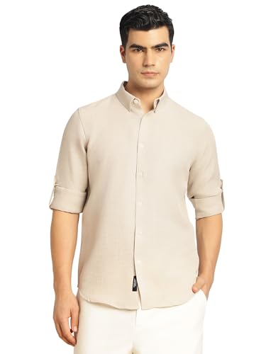 Image of Thomas Scott Men's | Solid | Textured Fabric | Full Sleeve | Slim Fit | Polyester-Blend | Spread Collar | Casual Shirt
