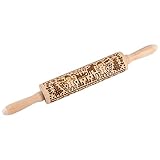 Christmas Embrossed Wooden Rolling Pins,Evermarket Engraved Embossing Rolling Pin with Christmas Rei