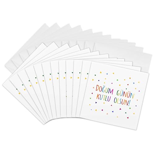 3dRose Dogum gunun kutlu oslun Happy Birthday in Turkish colorful rainbow text 12 Greeting Cards with envelopes