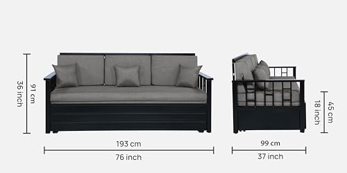 Image of Ubpon 3 Seater Metal Sofa Cum Bed with Hydraulic Storage | King Size Sofa Cuma Bed | Metal Sofa Set for Living Room, Guest Room D10 Grey Sofa King
