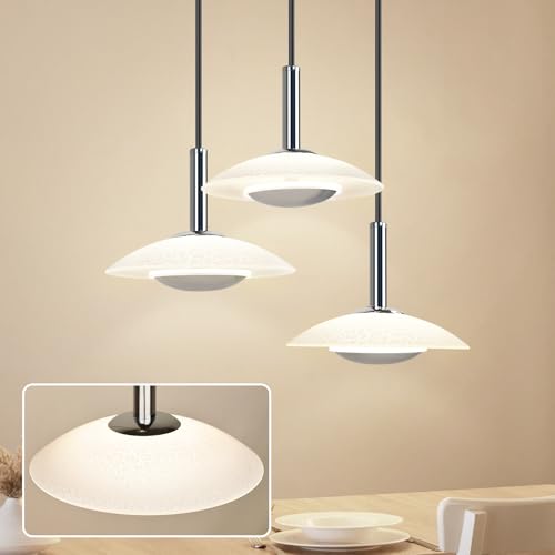 ZMH LED Hängelampe Pendelleuchte Wohnzimmer - Hängeleuchte Modern Design Glas Küche Esszimmerlampe 3000K Warmweiß Chrom Esstischlampe 3 Flammig Rund Metall Pendellampe für Esstisch Schlafzimmer